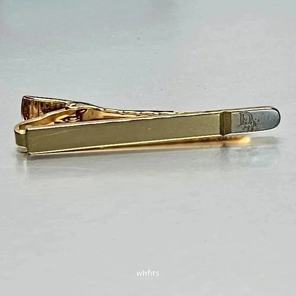 Christian Dior Gold and Silver Tone Cufflinks and Tie Bar set